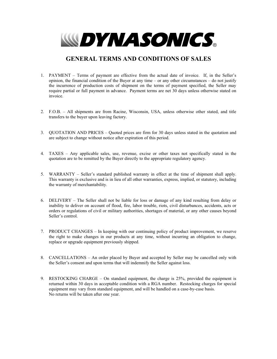 General terms and conditions of sales | Dynasonics 902_903 Series Portable Doppler Ultrasonic Flow Meter User Manual | Page 45 / 48