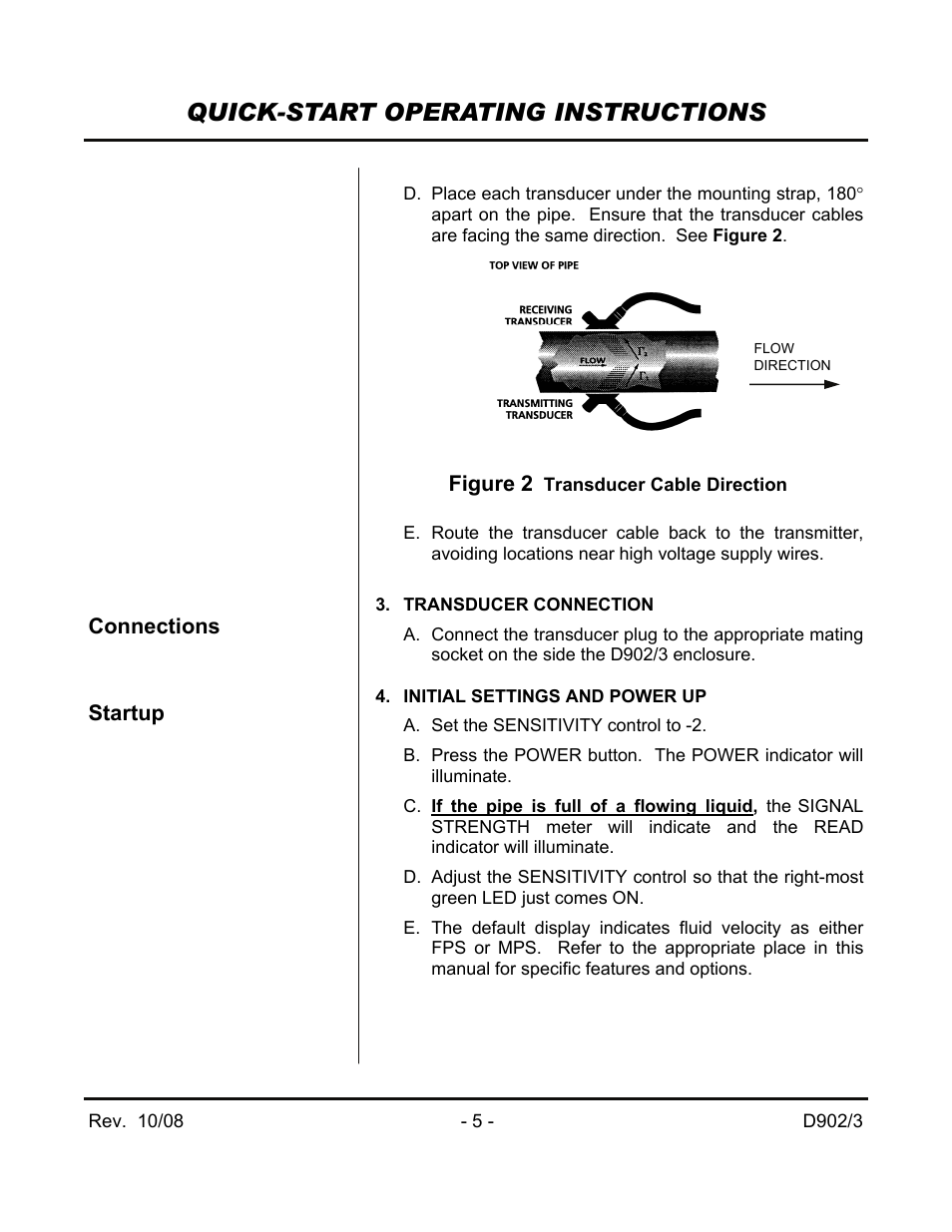Quick-start operating instructions | Dynasonics 902_903 Series Portable Doppler Ultrasonic Flow Meter User Manual | Page 7 / 48
