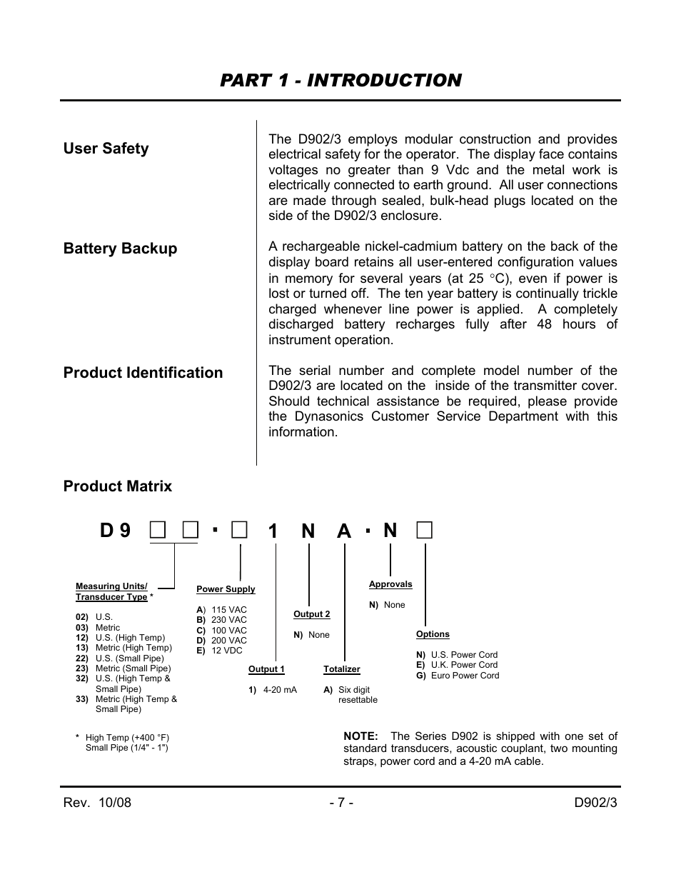 1 n a n, Part 1 - introduction | Dynasonics 902_903 Series Portable Doppler Ultrasonic Flow Meter User Manual | Page 9 / 48