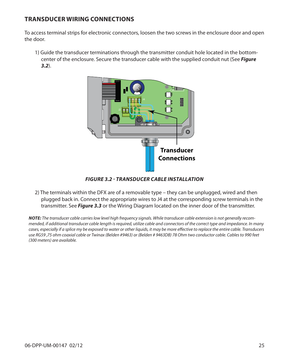Transducer connections, Transducer wiring connections | Dynasonics DDFXD Doppler Ultrasonic Flow Meter User Manual | Page 25 / 65