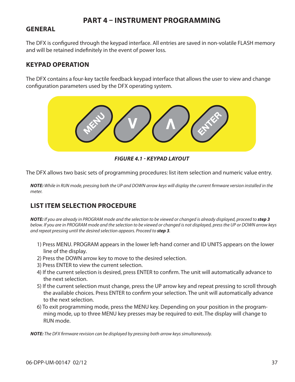 Part 4 – instrument programming | Dynasonics DDFXD Doppler Ultrasonic Flow Meter User Manual | Page 37 / 65