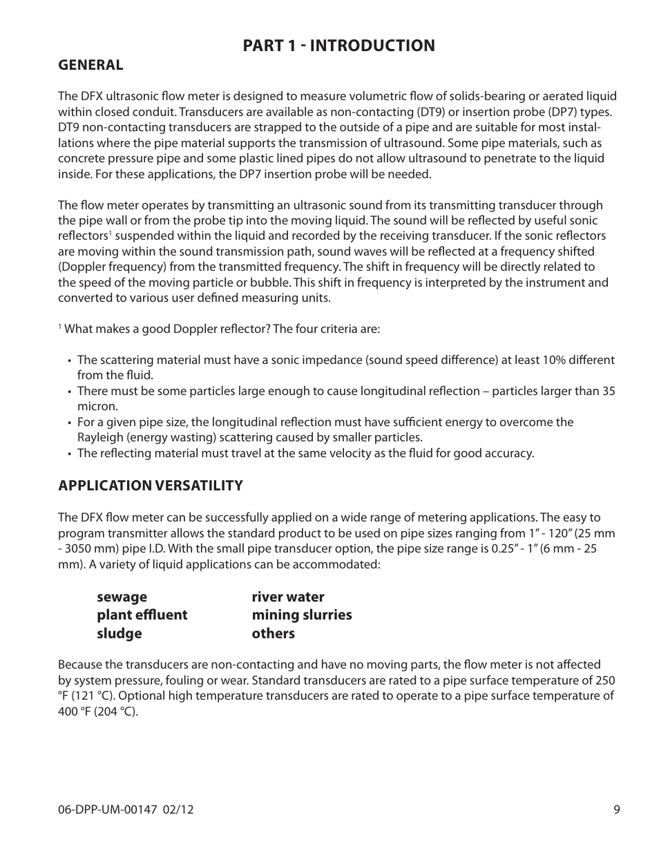 Part 1 - introduction | Dynasonics DDFXD Doppler Ultrasonic Flow Meter User Manual | Page 9 / 65