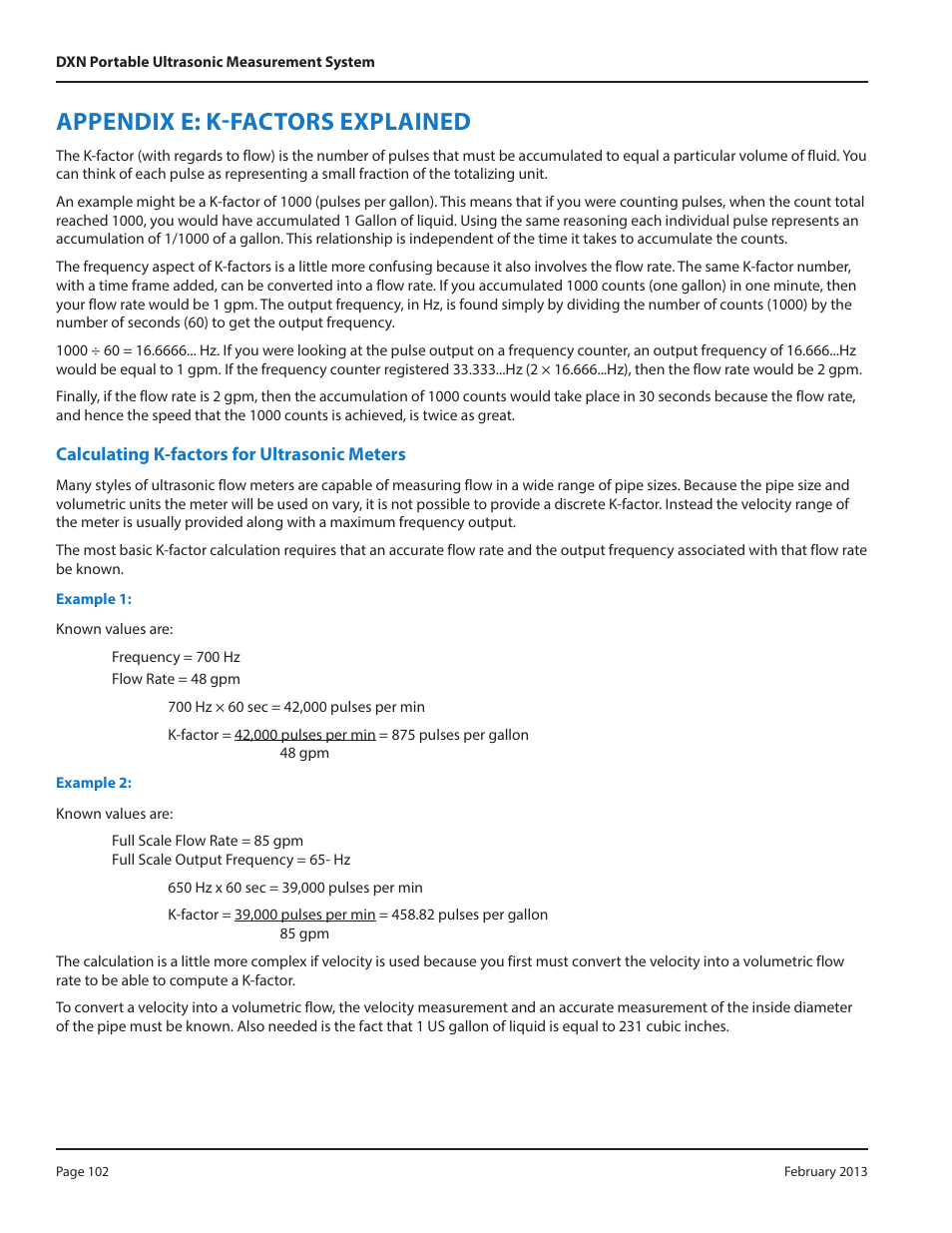 Appendix e: k-factors explained | Dynasonics DXN Portable Ultrasonic Measurement System User Manual | Page 102 / 108
