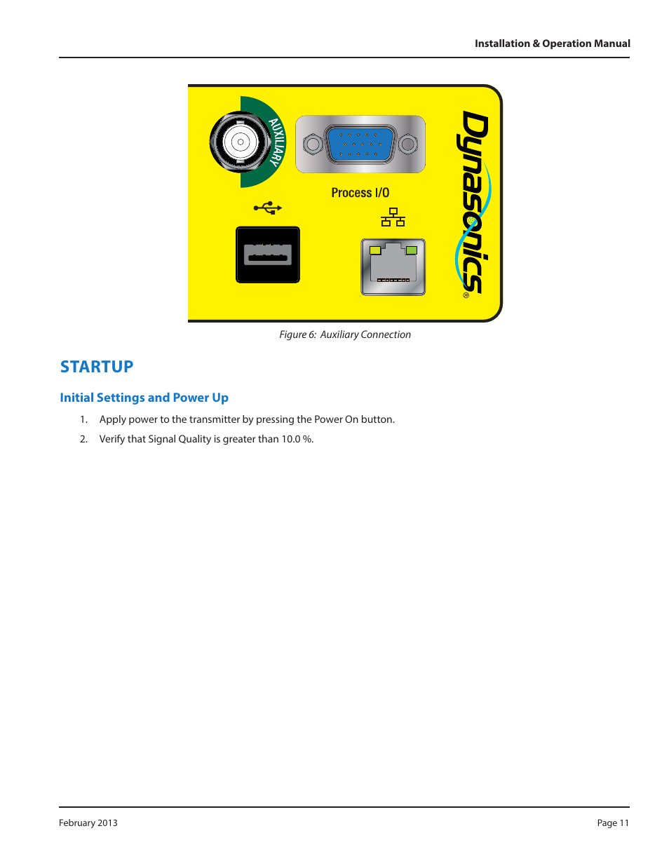 Startup | Dynasonics DXN Portable Ultrasonic Measurement System User Manual | Page 11 / 108