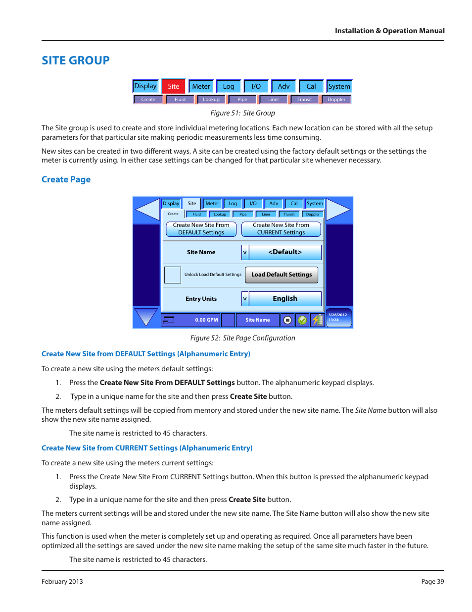 Site group, Create page | Dynasonics DXN Portable Ultrasonic Measurement System User Manual | Page 39 / 108