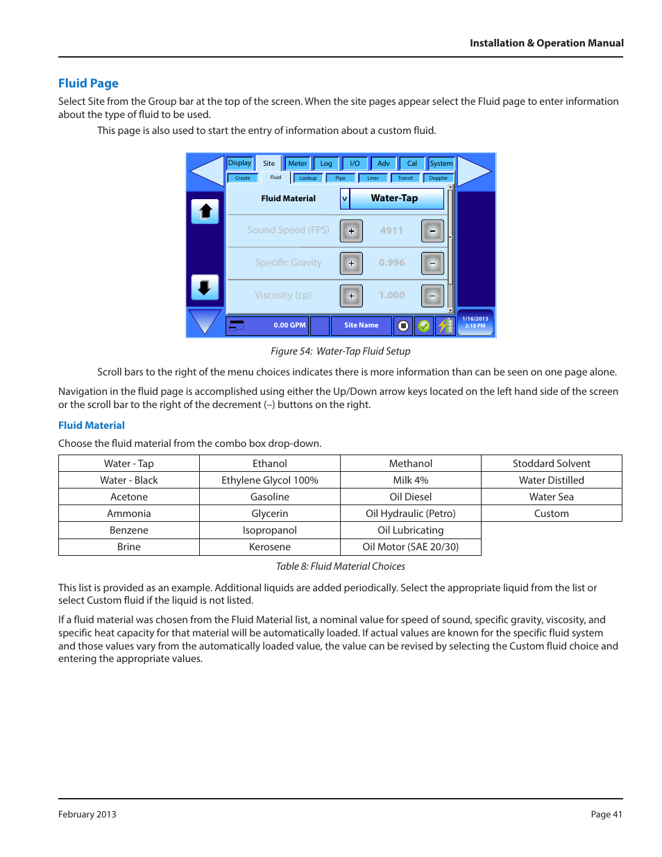 Fluid page | Dynasonics DXN Portable Ultrasonic Measurement System User Manual | Page 41 / 108