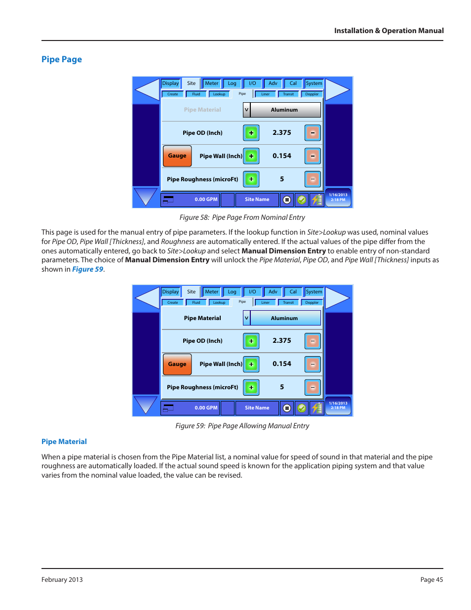 Pipe page | Dynasonics DXN Portable Ultrasonic Measurement System User Manual | Page 45 / 108
