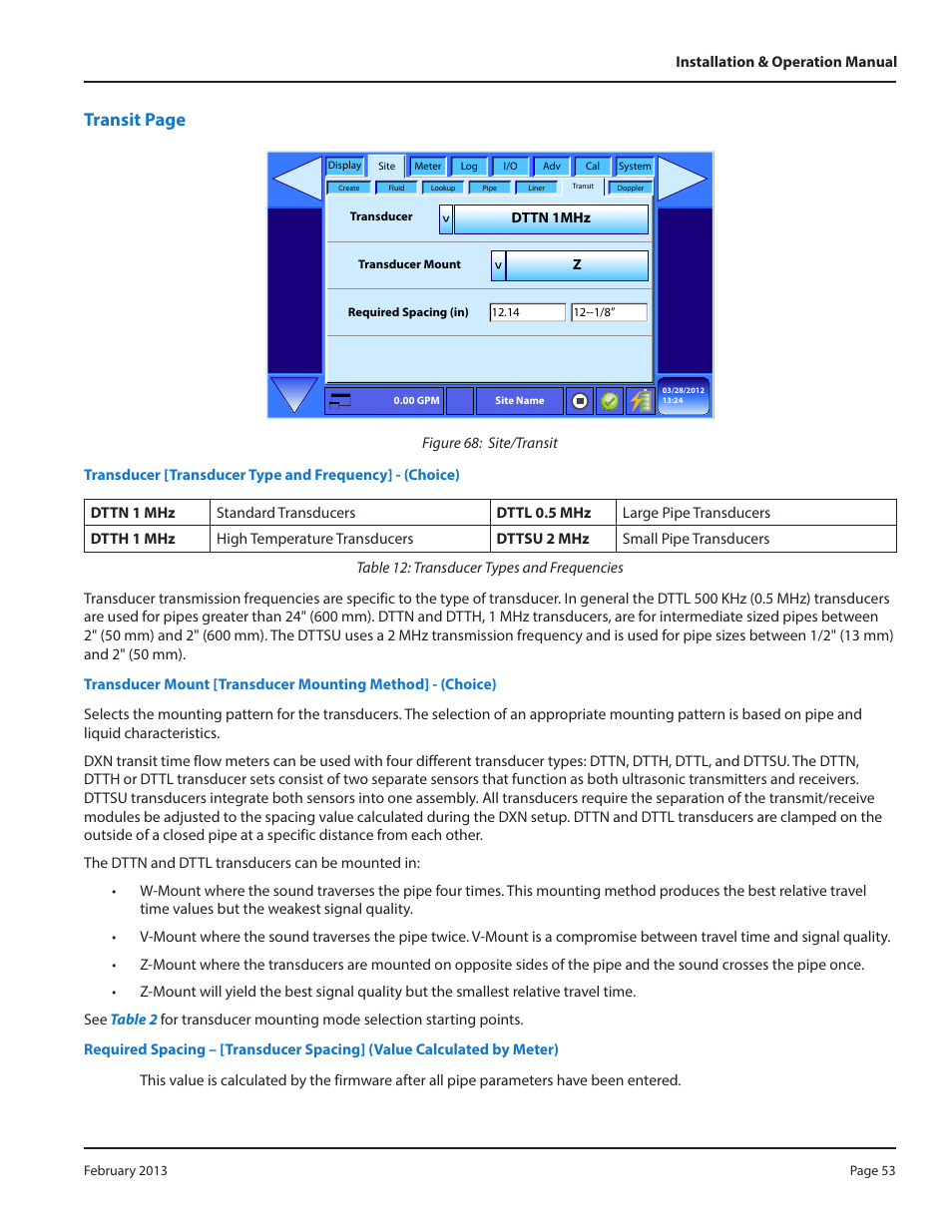 Transit page | Dynasonics DXN Portable Ultrasonic Measurement System User Manual | Page 53 / 108