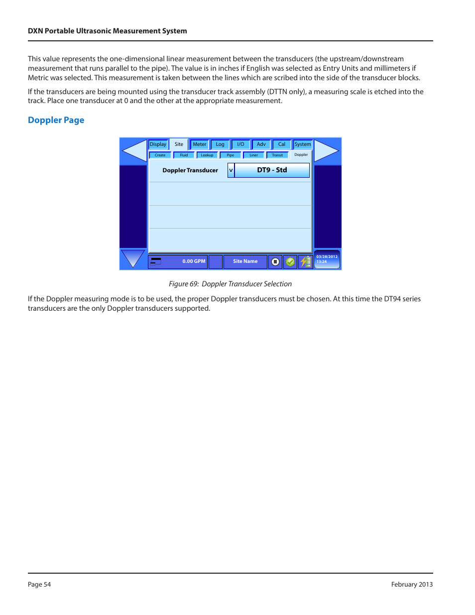 Doppler page | Dynasonics DXN Portable Ultrasonic Measurement System User Manual | Page 54 / 108