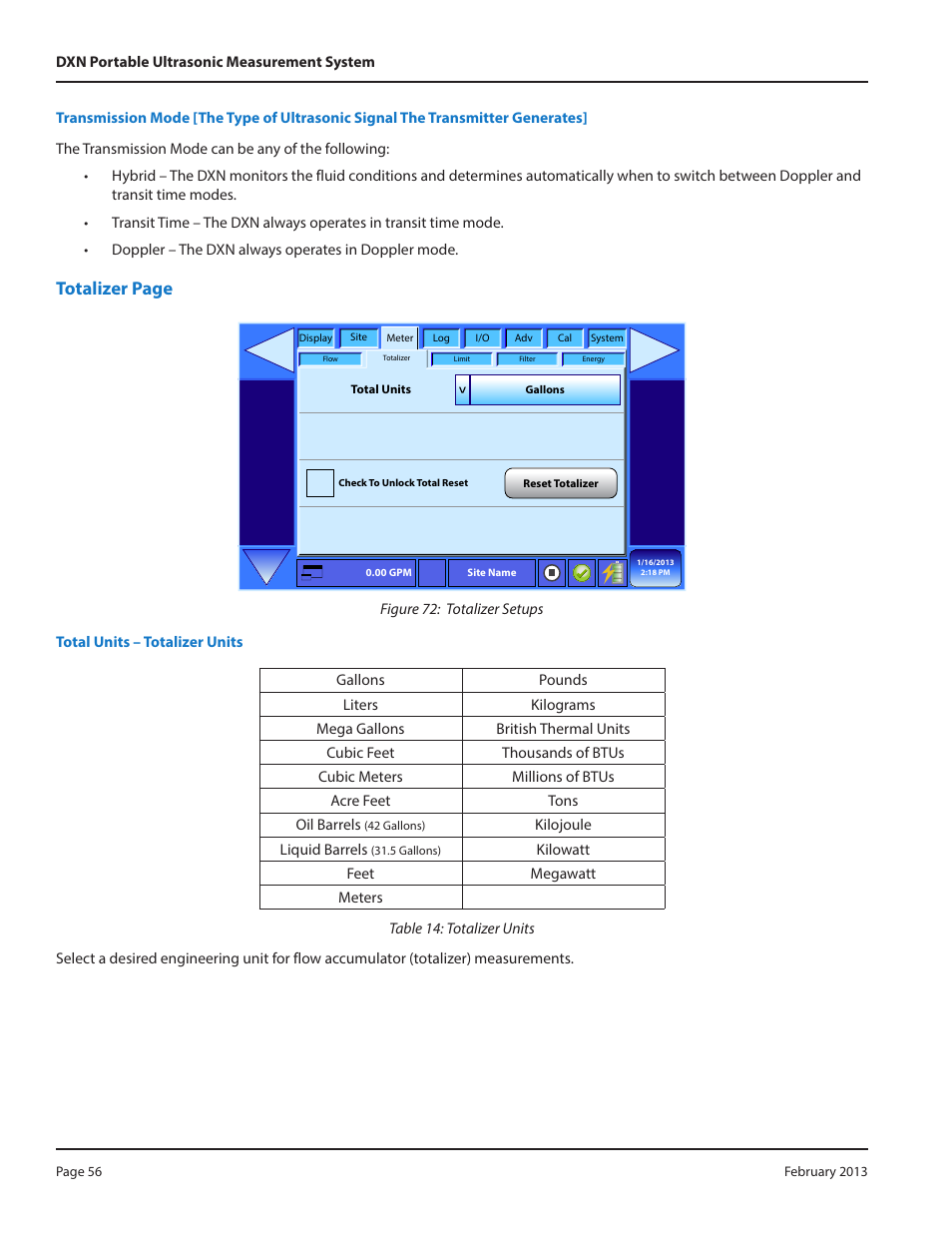 Totalizer page | Dynasonics DXN Portable Ultrasonic Measurement System User Manual | Page 56 / 108