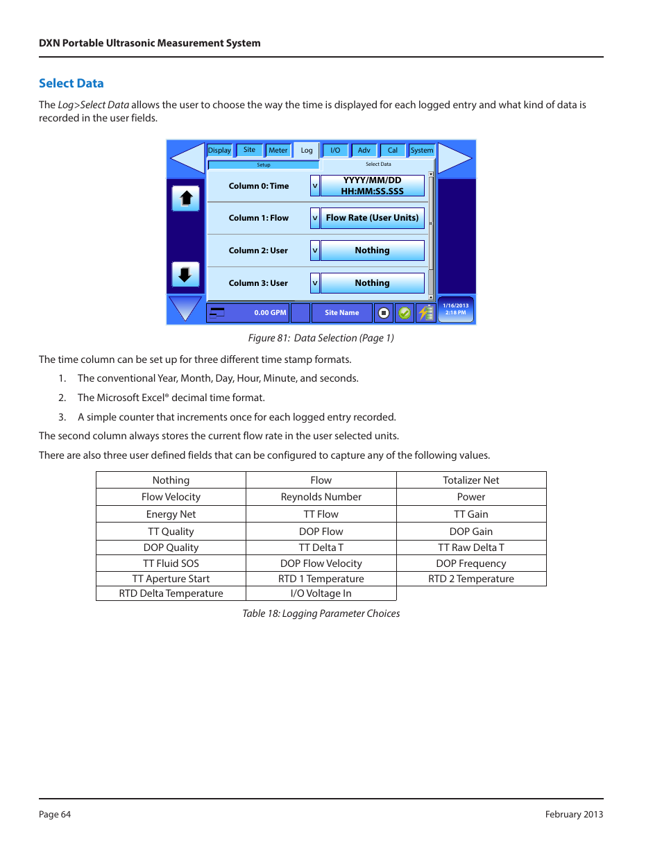 Select data | Dynasonics DXN Portable Ultrasonic Measurement System User Manual | Page 64 / 108