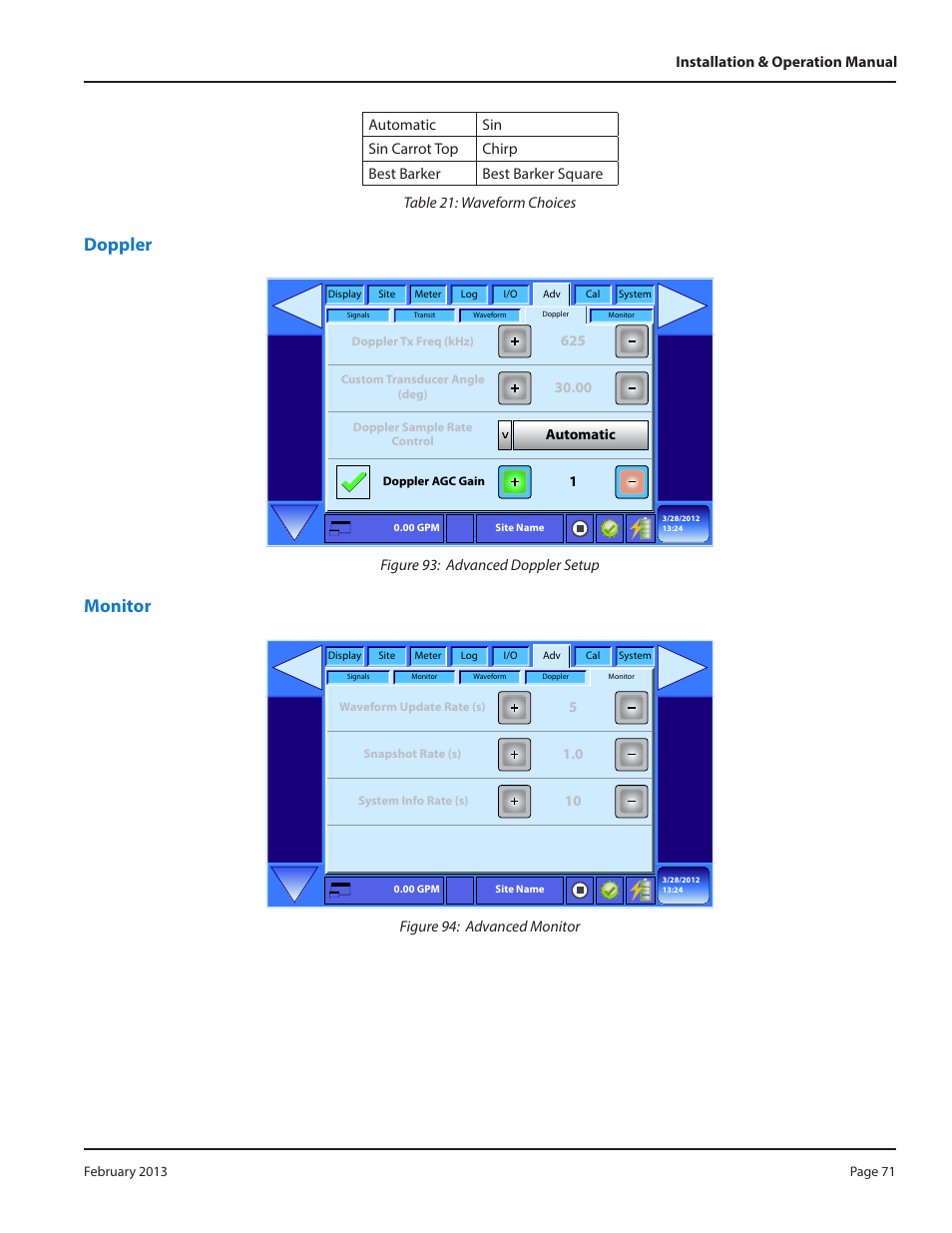 Doppler, Monitor, Figure 93: advanced doppler setup | Dynasonics DXN Portable Ultrasonic Measurement System User Manual | Page 71 / 108
