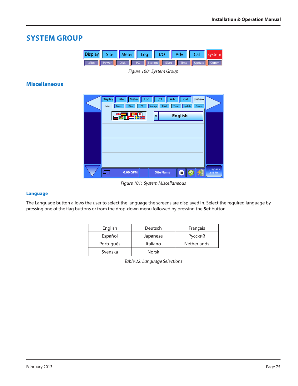 System group, Miscellaneous | Dynasonics DXN Portable Ultrasonic Measurement System User Manual | Page 75 / 108