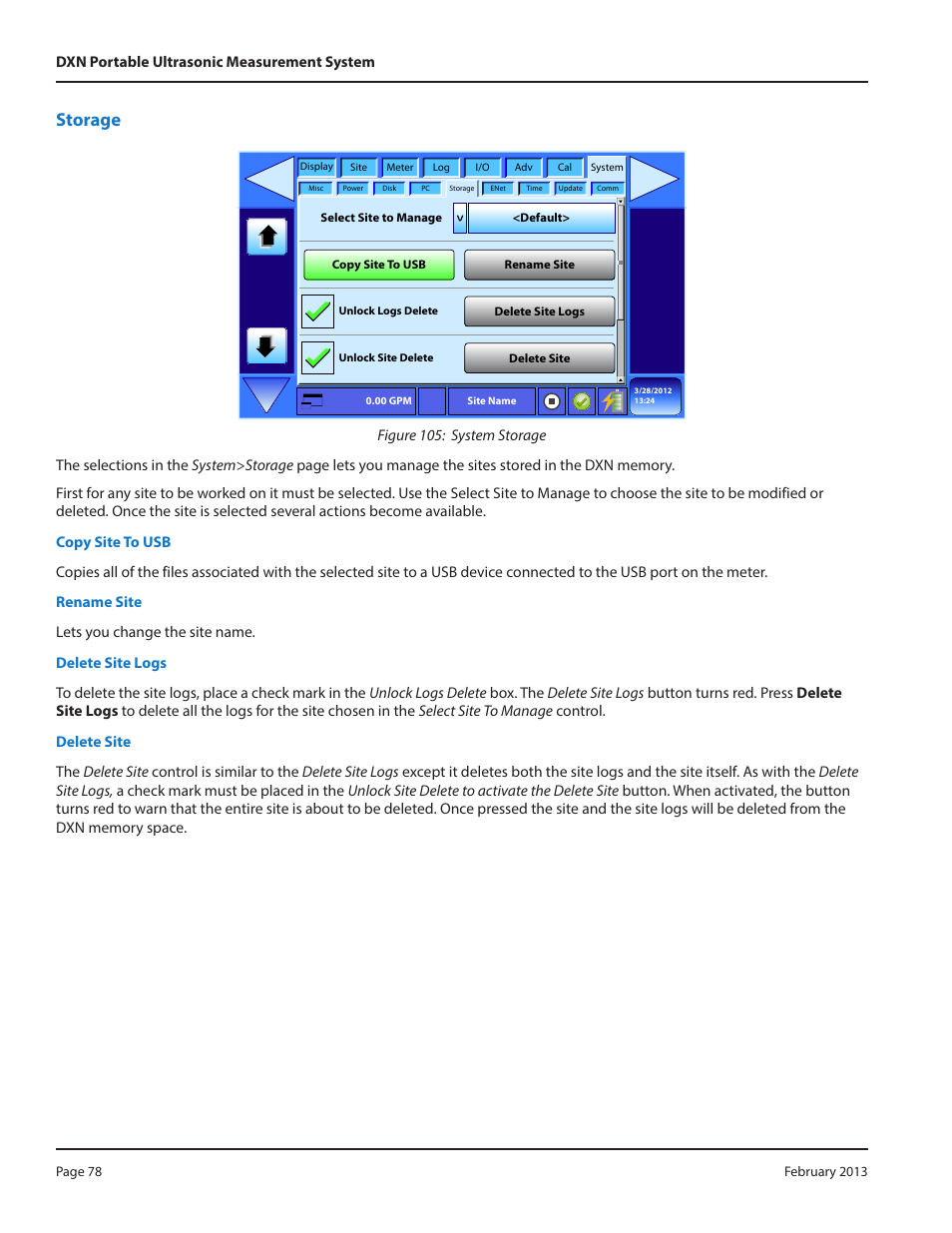 Storage | Dynasonics DXN Portable Ultrasonic Measurement System User Manual | Page 78 / 108