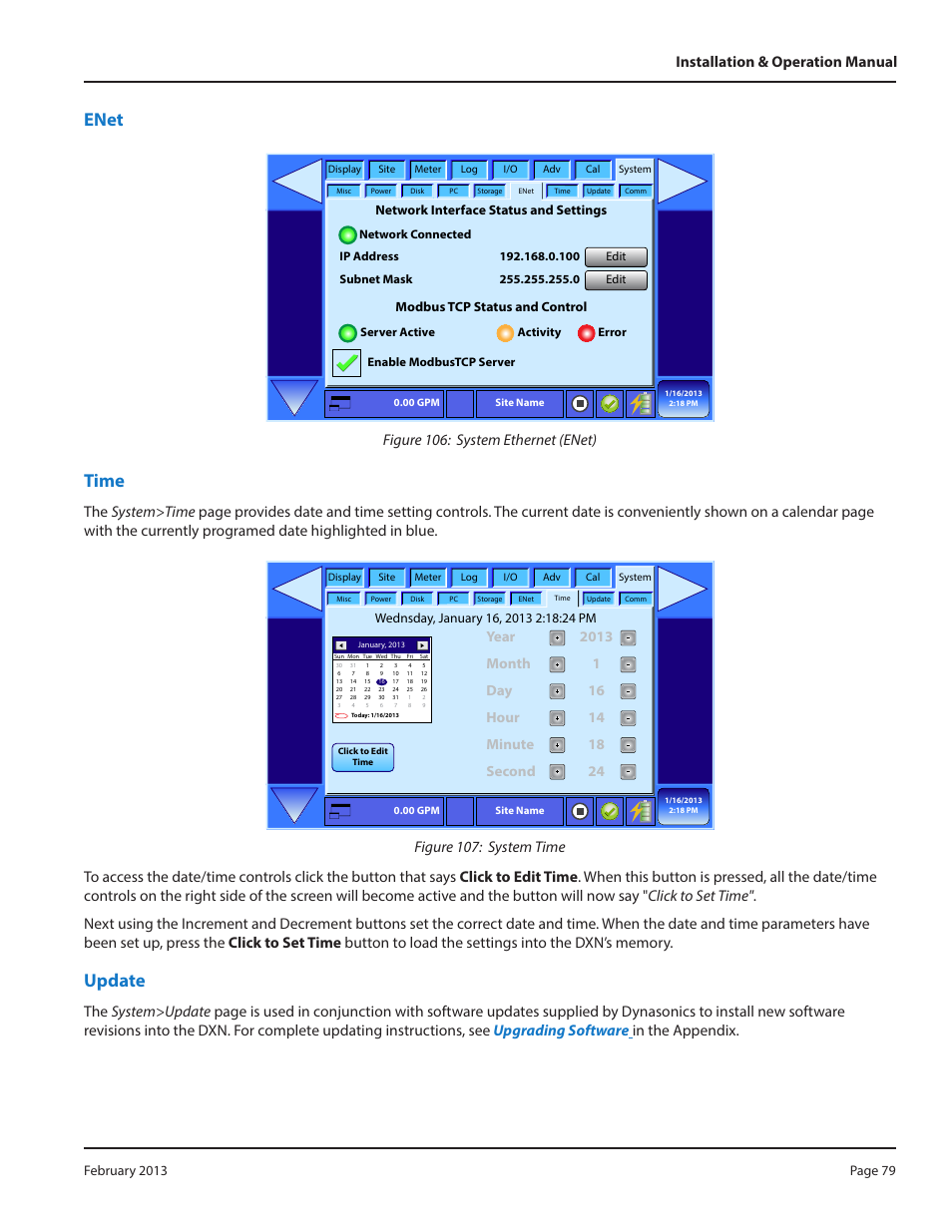Enet, Time, Update | Figure 106: system ethernet (enet) | Dynasonics DXN Portable Ultrasonic Measurement System User Manual | Page 79 / 108