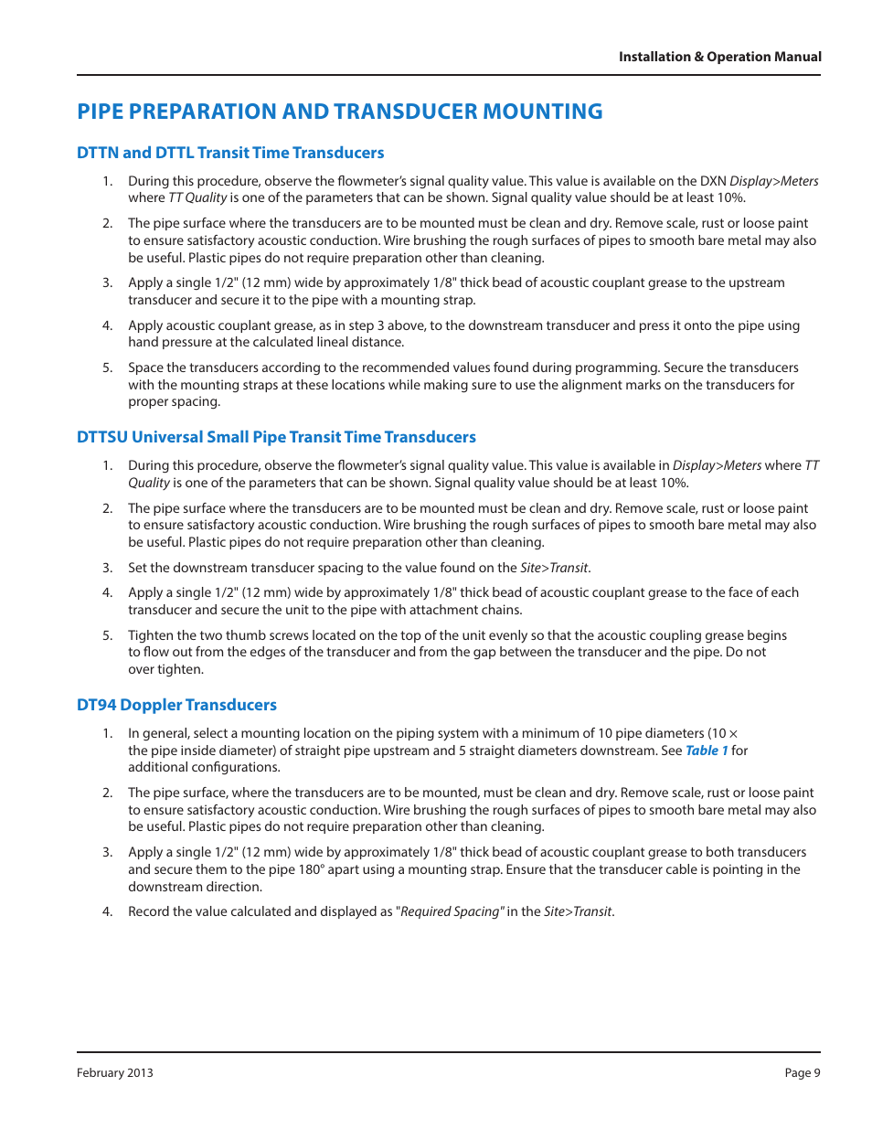 Pipe preparation and transducer mounting | Dynasonics DXN Portable Ultrasonic Measurement System User Manual | Page 9 / 108