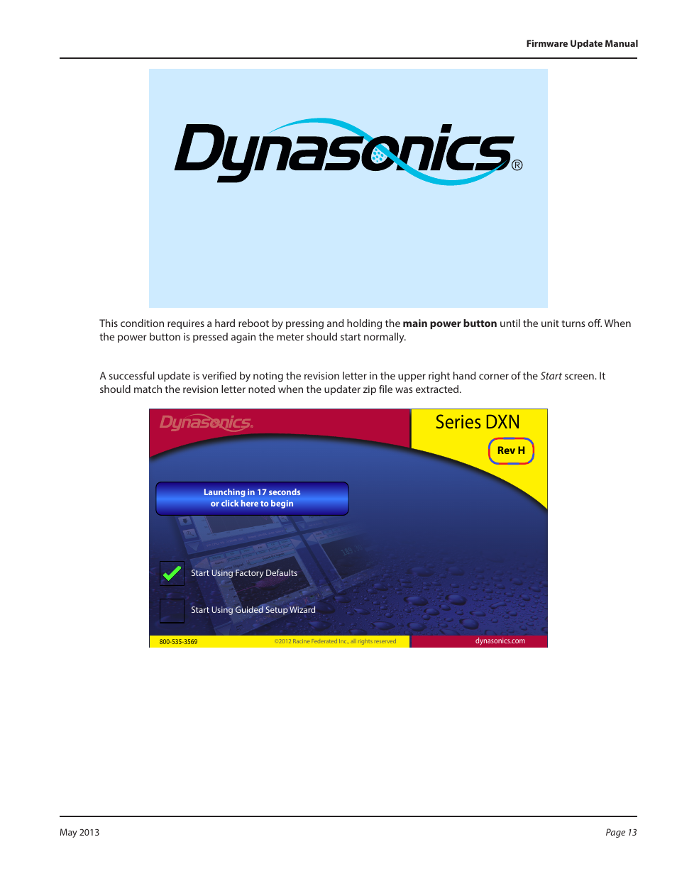 Series dxn | Dynasonics DXN Portable Ultrasonic Measurement System Firmware Update User Manual | Page 13 / 16