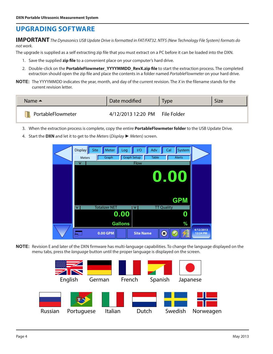 Upgrading software, Mportant i | Dynasonics DXN Portable Ultrasonic Measurement System Firmware Update User Manual | Page 4 / 16