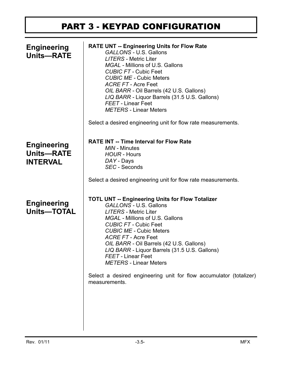 Part 3 - keypad configuration | Dynasonics MFX Series Insertion MagProbe Flow Meter User Manual | Page 39 / 88