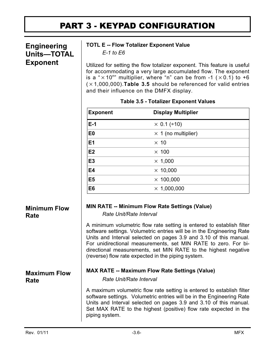 Part 3 - keypad configuration, Engineering units—total exponent | Dynasonics MFX Series Insertion MagProbe Flow Meter User Manual | Page 40 / 88