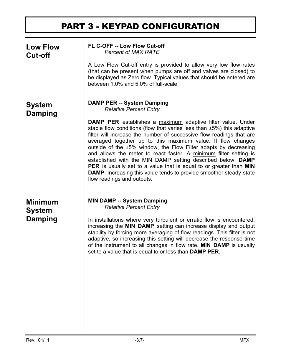 Part 3 - keypad configuration | Dynasonics MFX Series Insertion MagProbe Flow Meter User Manual | Page 41 / 88