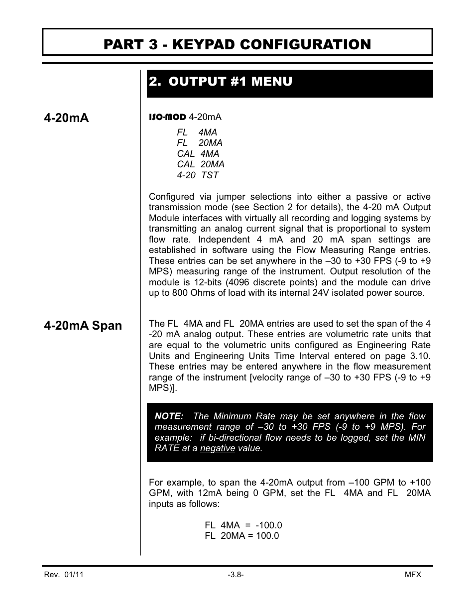 Part 3 - keypad configuration, Output #1 menu | Dynasonics MFX Series Insertion MagProbe Flow Meter User Manual | Page 42 / 88