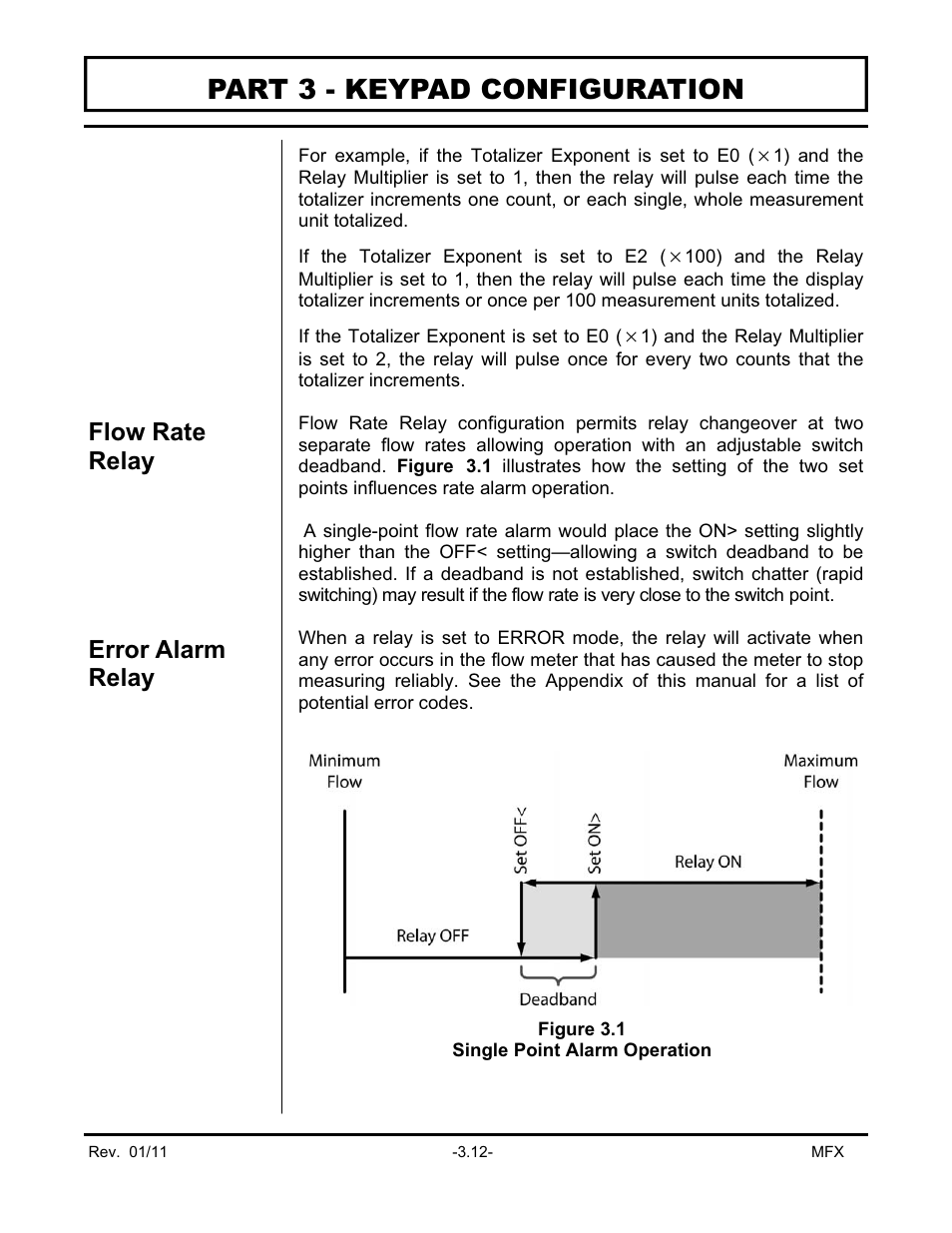 Part 3 - keypad configuration, Flow rate relay error alarm relay | Dynasonics MFX Series Insertion MagProbe Flow Meter User Manual | Page 46 / 88