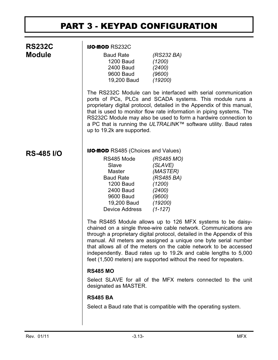 Part 3 - keypad configuration | Dynasonics MFX Series Insertion MagProbe Flow Meter User Manual | Page 47 / 88