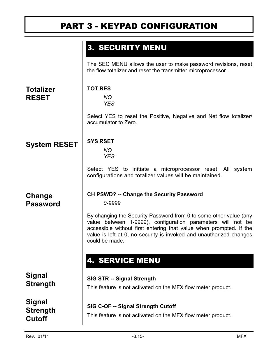 Part 3 - keypad configuration | Dynasonics MFX Series Insertion MagProbe Flow Meter User Manual | Page 49 / 88