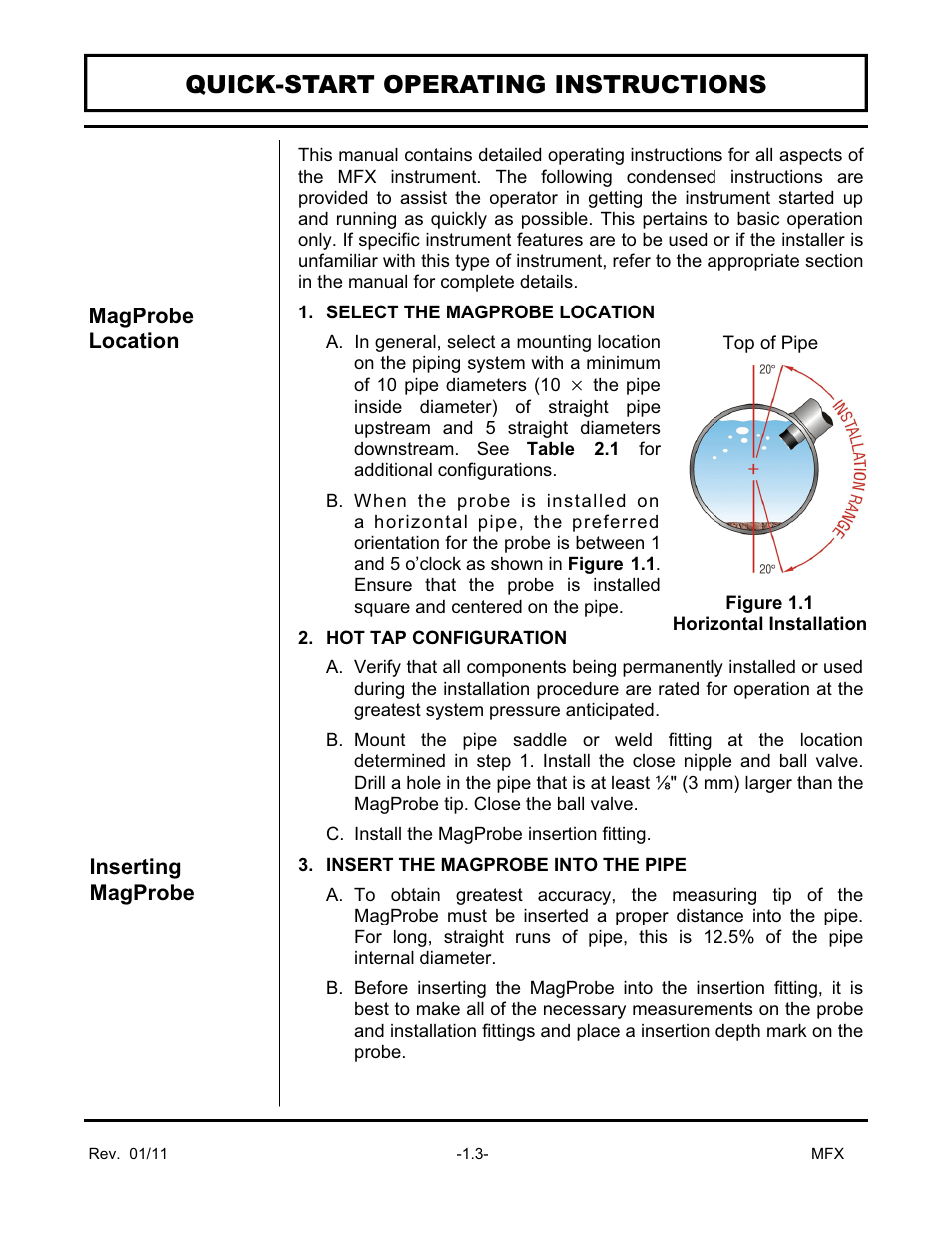 Quick-start operating instructions | Dynasonics MFX Series Insertion MagProbe Flow Meter User Manual | Page 5 / 88