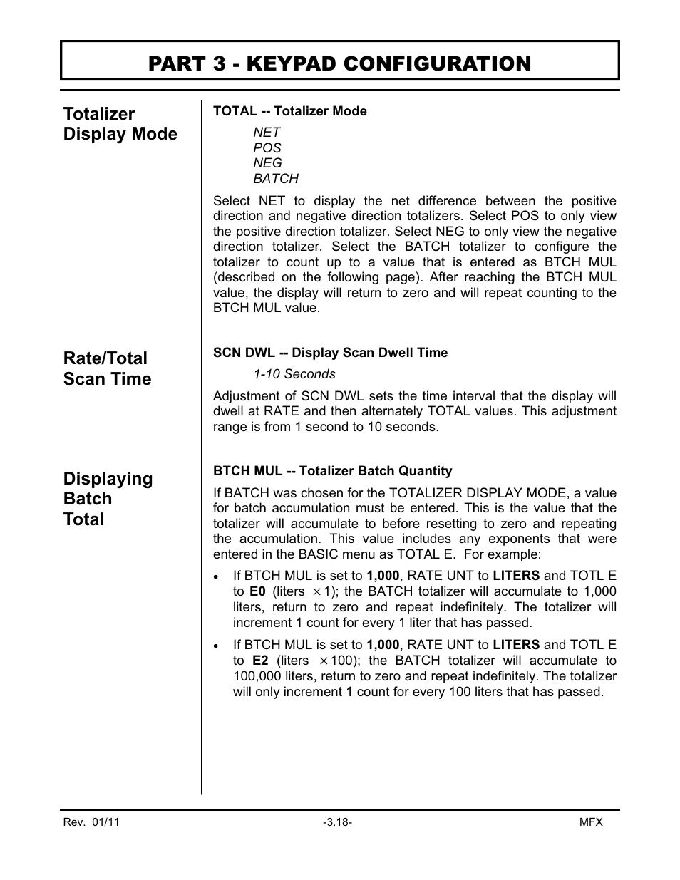 Part 3 - keypad configuration | Dynasonics MFX Series Insertion MagProbe Flow Meter User Manual | Page 52 / 88
