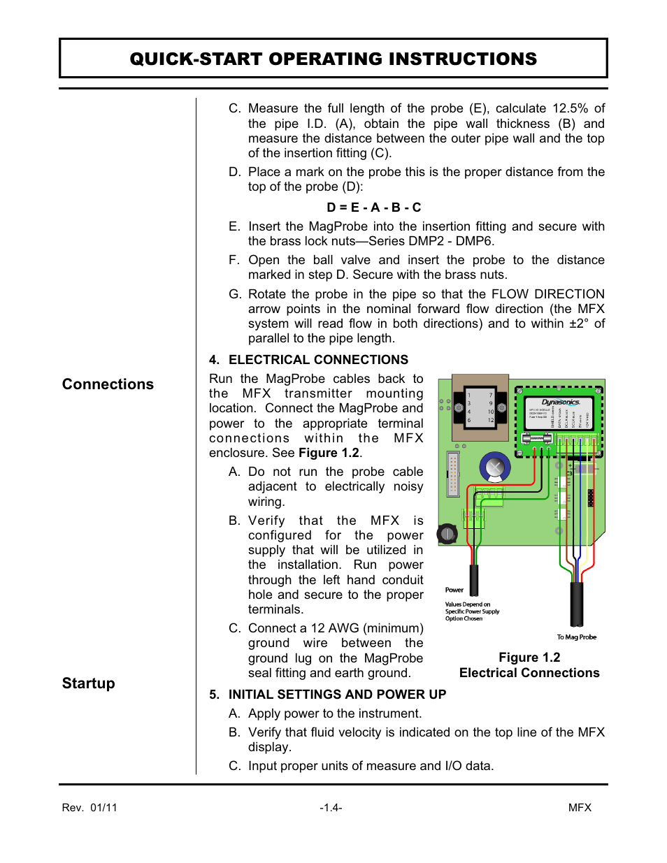 Quick-start operating instructions | Dynasonics MFX Series Insertion MagProbe Flow Meter User Manual | Page 6 / 88