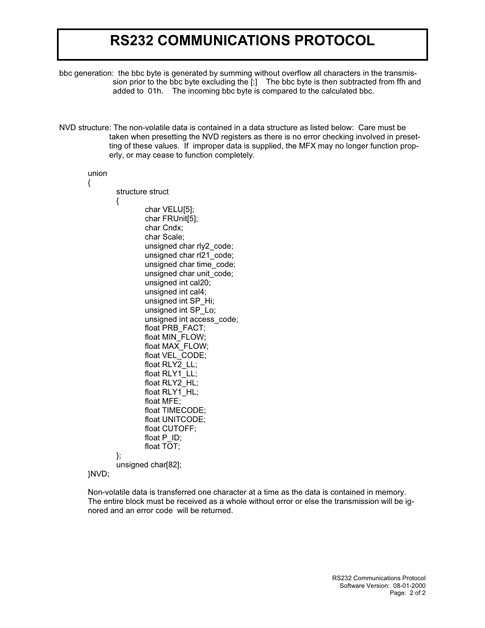 Rs232 communications protocol | Dynasonics MFX Series Insertion MagProbe Flow Meter User Manual | Page 77 / 88