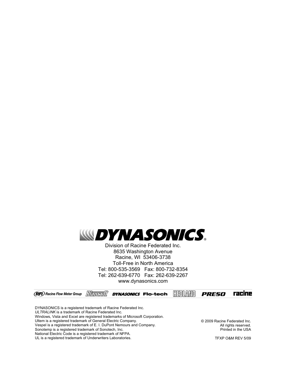 Dynasonics TFXP Series Transit Time Ultrasonic Flow Meter User Manual | Page 132 / 132