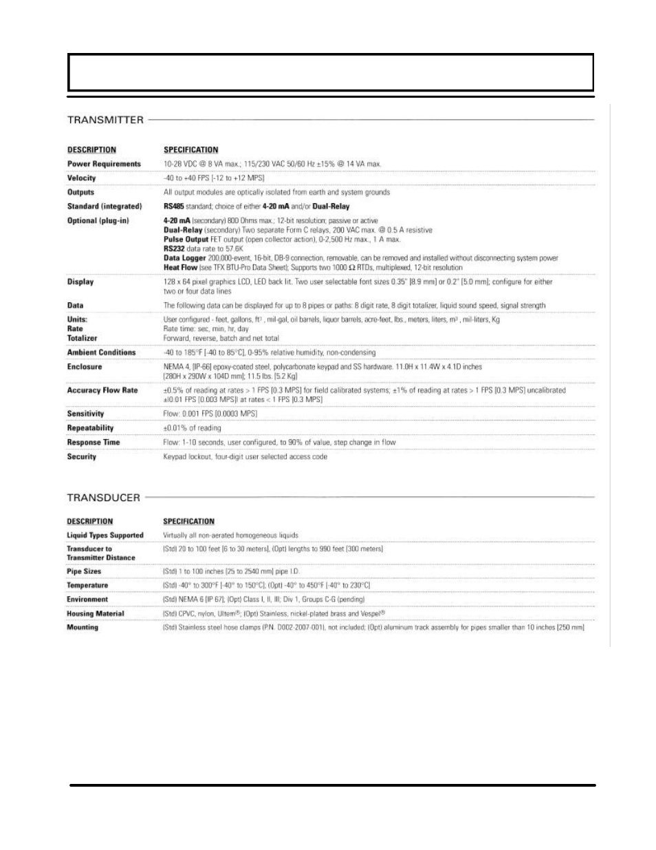 Part 1 - specifications | Dynasonics TFXM Series Ultrasonic Multi-Channel Flow Meter User Manual | Page 8 / 107