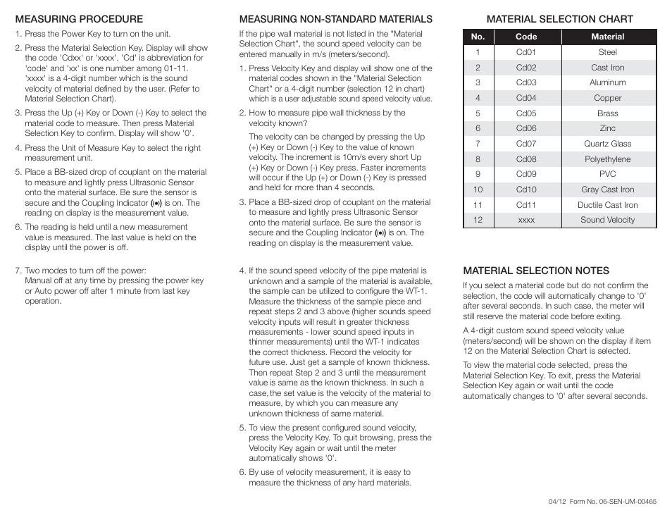 Dynasonics WT-1 ULTRASONIC THICKNESS GAUGE User Manual | Page 2 / 2