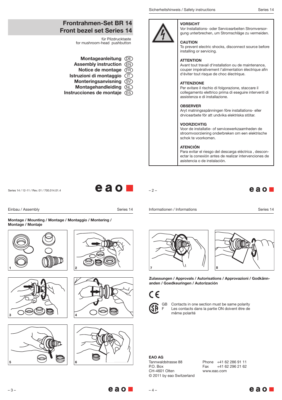 EAO Series 14 - Front bezel set User Manual | 1 page
