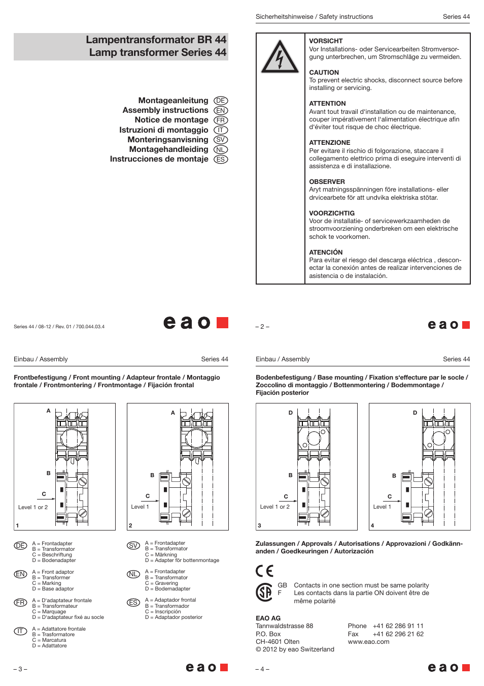 EAO Series 44 - Lamp transformer User Manual | 1 page