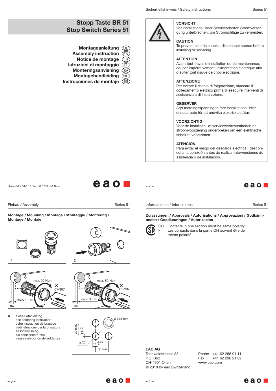 EAO Series 51 - Stop switch User Manual | 1 page