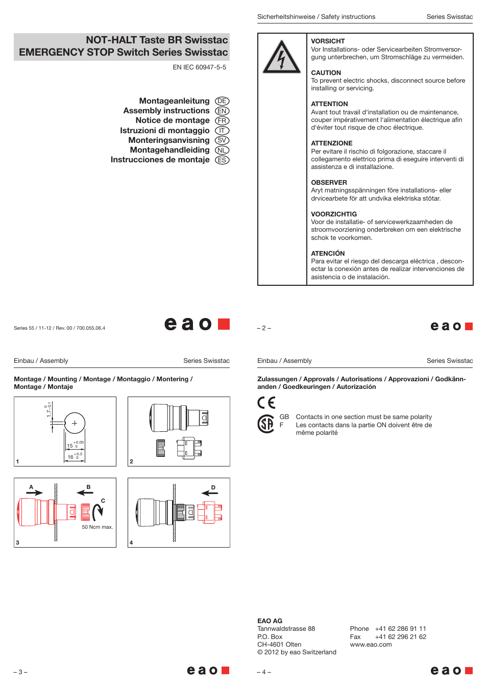 EAO Series 55-Swisstac - Emergency-Stop Switch User Manual | 1 page