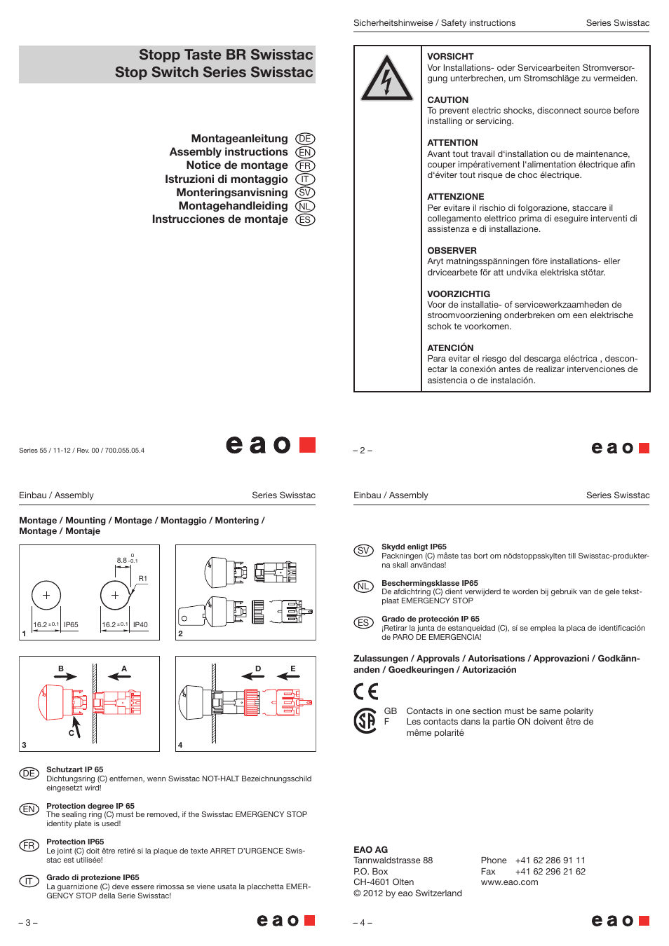 EAO Series 55-Swisstac - Stop Switch User Manual | 1 page