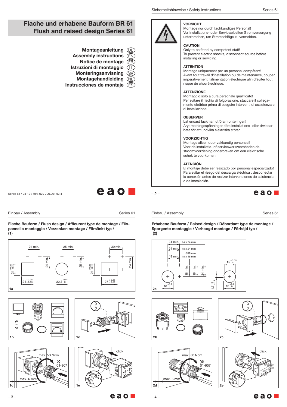 EAO Series 61 - Flush and raised design User Manual | 2 pages