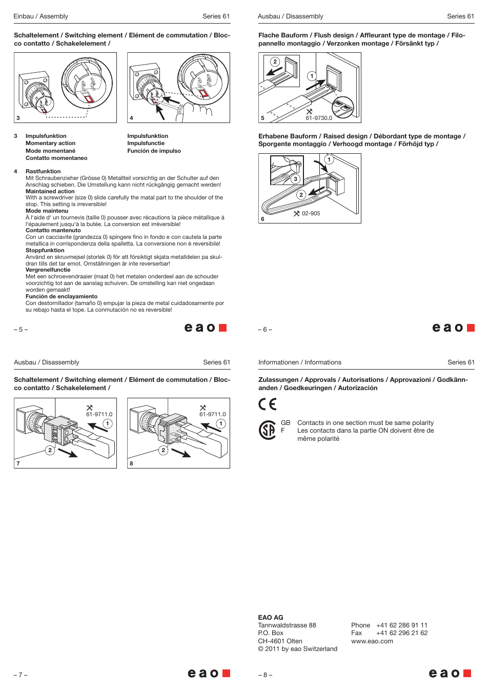 EAO Series 61 - Flush and raised design User Manual | Page 2 / 2