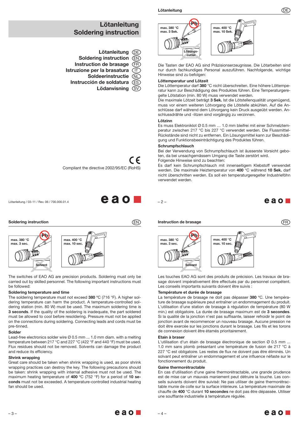 EAO Different series Soldering instruction User Manual | 2 pages