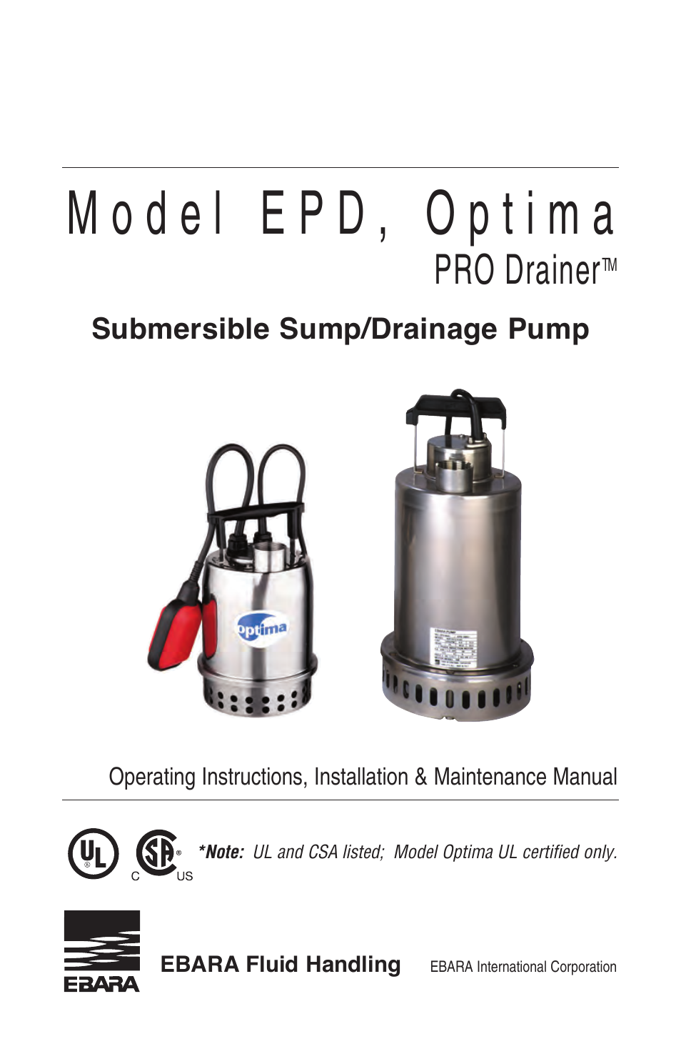 EBARA EPD, Optima User Manual | 33 pages