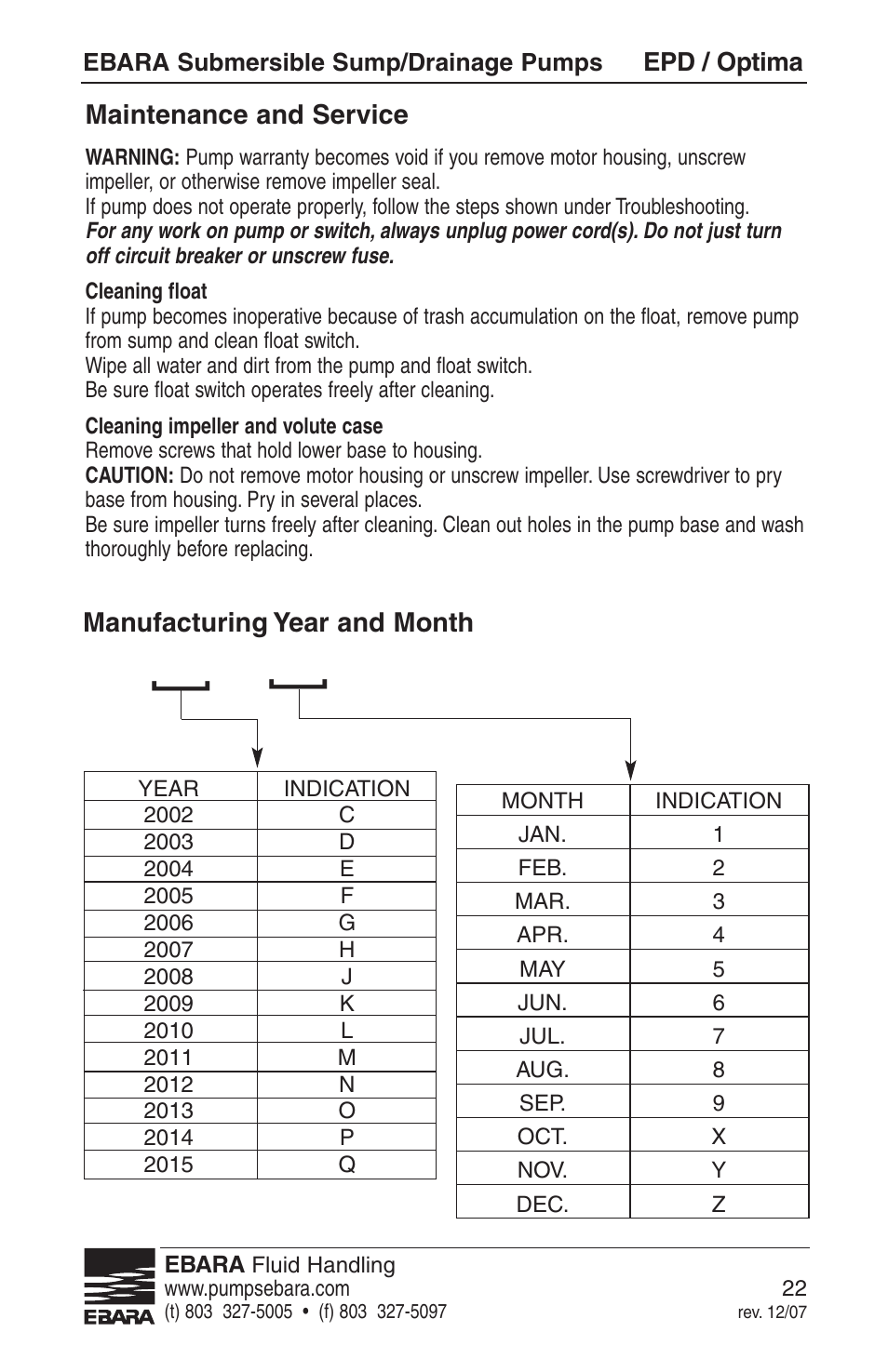 EBARA EPD, Optima User Manual | Page 20 / 33