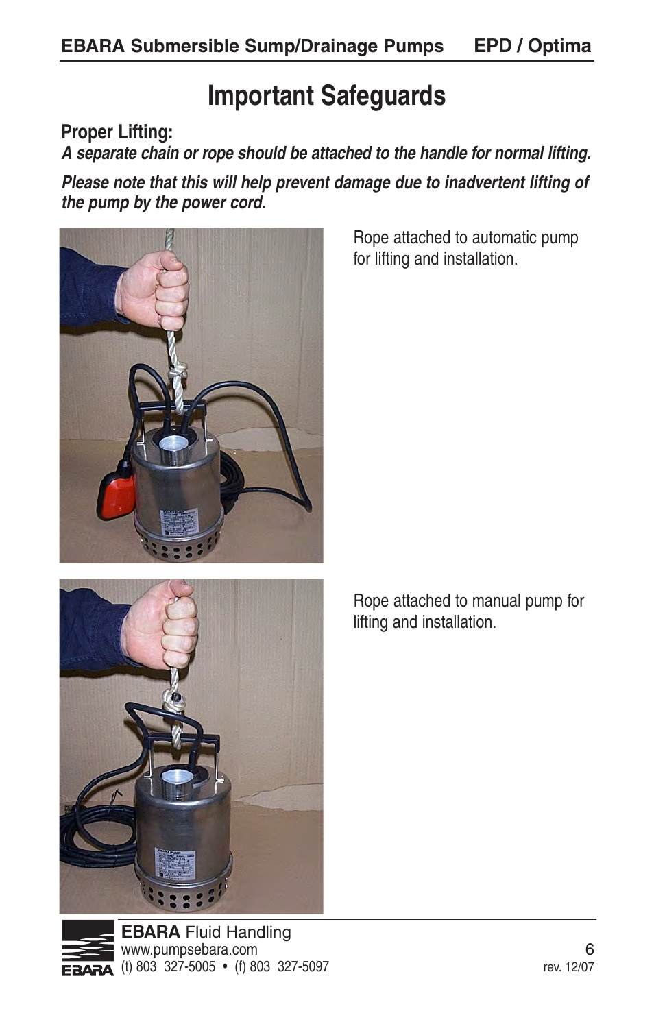 Important safeguards | EBARA EPD, Optima User Manual | Page 4 / 33