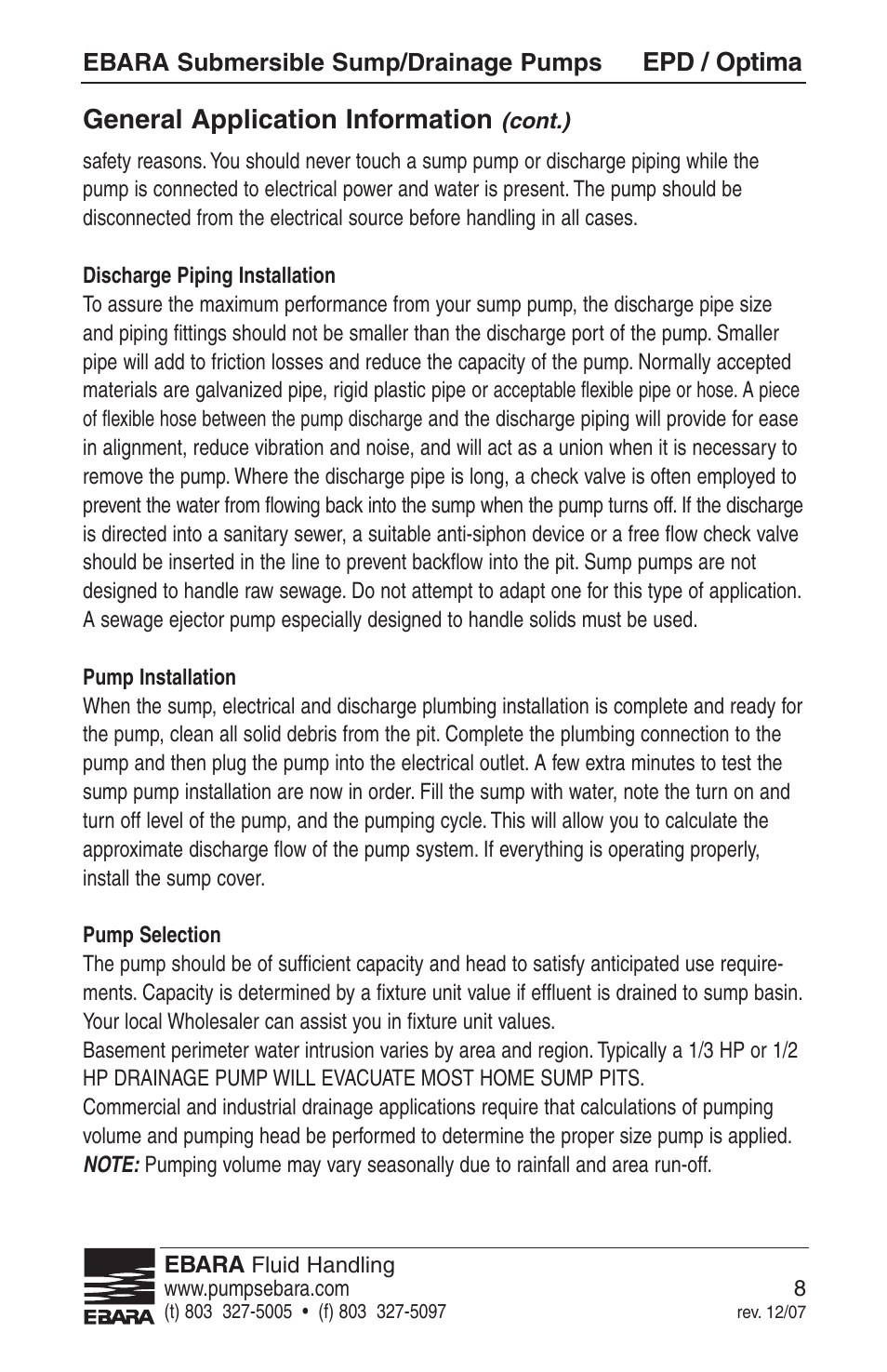 General application information | EBARA EPD, Optima User Manual | Page 6 / 33