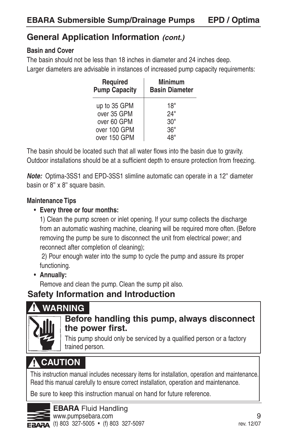 EBARA EPD, Optima User Manual | Page 7 / 33