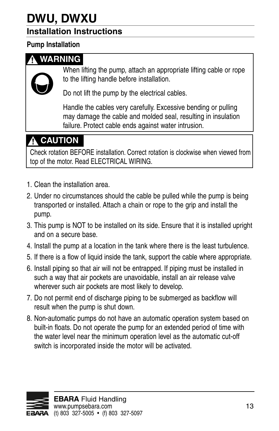 Dwu, dwxu | EBARA Dominator User Manual | Page 13 / 20